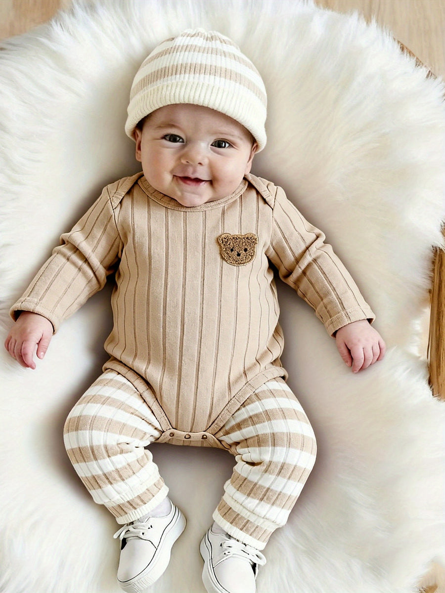 Ensemble 3 pièces pour garçons et filles : combinaison manches longues — Monptitlou