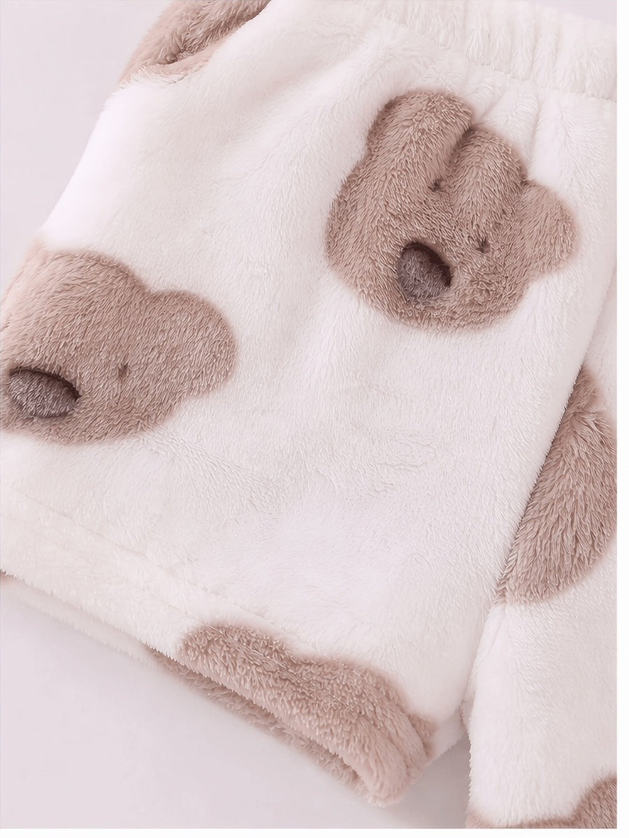 Pour bébé garçon : veste à capuche et pantalon en peluche crème à motif — Monptitlou