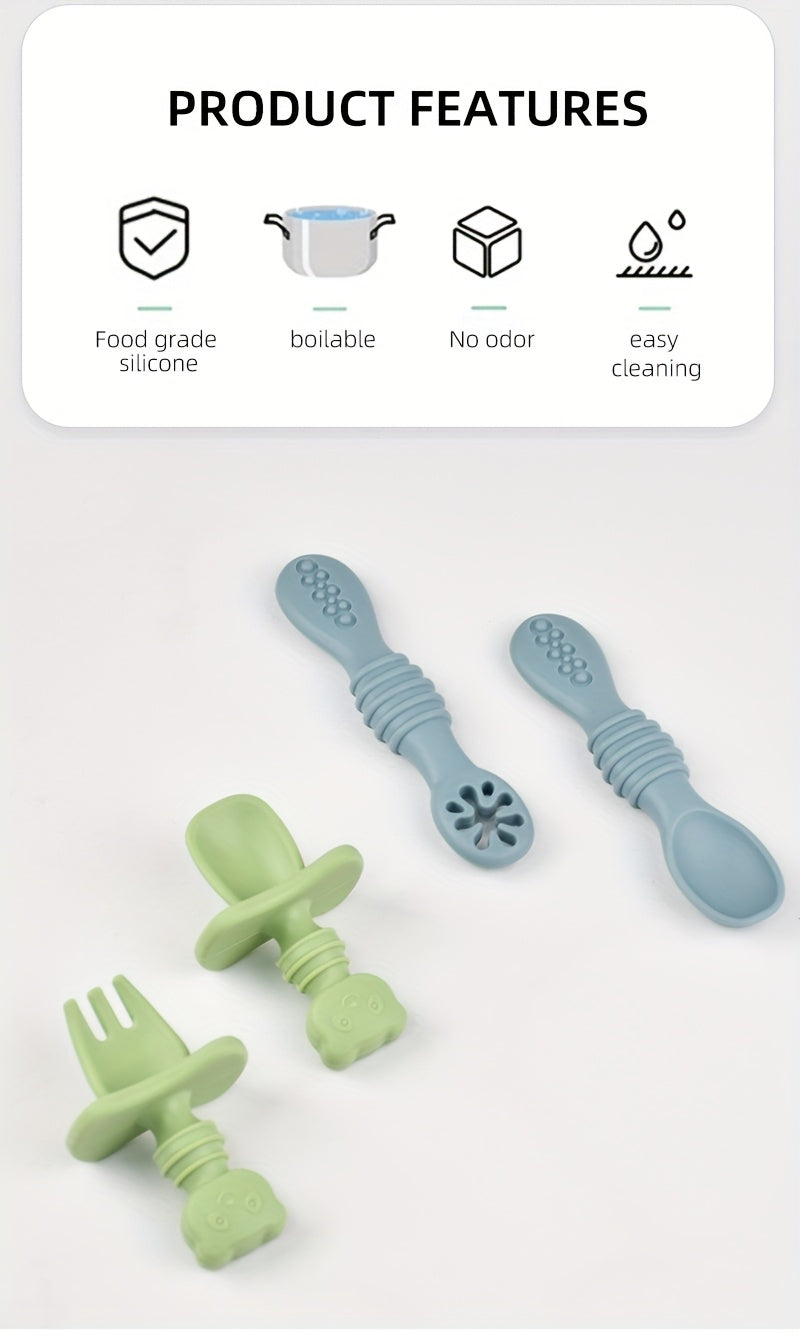 Cuillères et fourchettes en silicone pour bébé 0-3 ans — Monptitlou