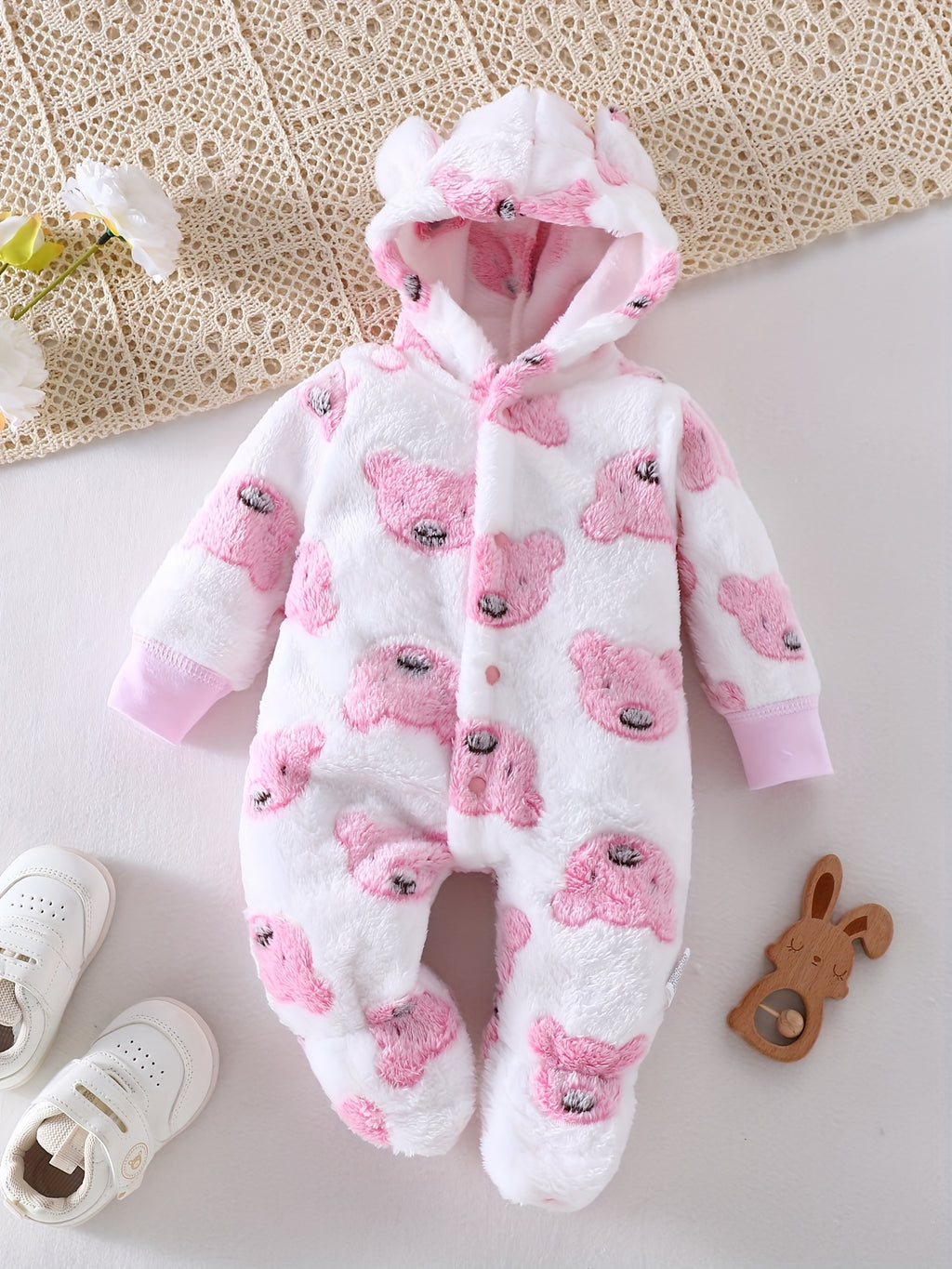 Combinaison polaire à capuche ourson pour bébé fille — Monptitlou