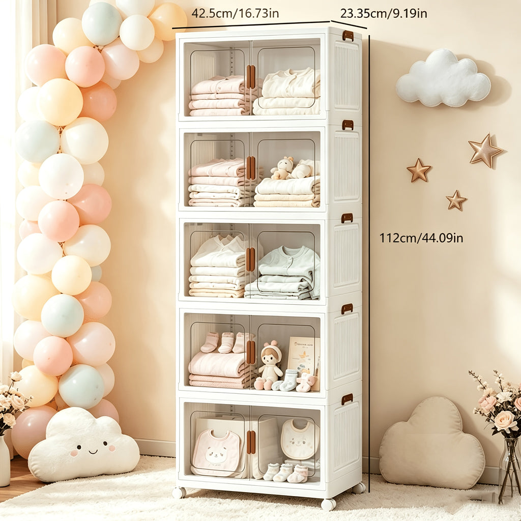 Armoire de rangement pliante style crème avec roulettes universelles — Monptitlou
