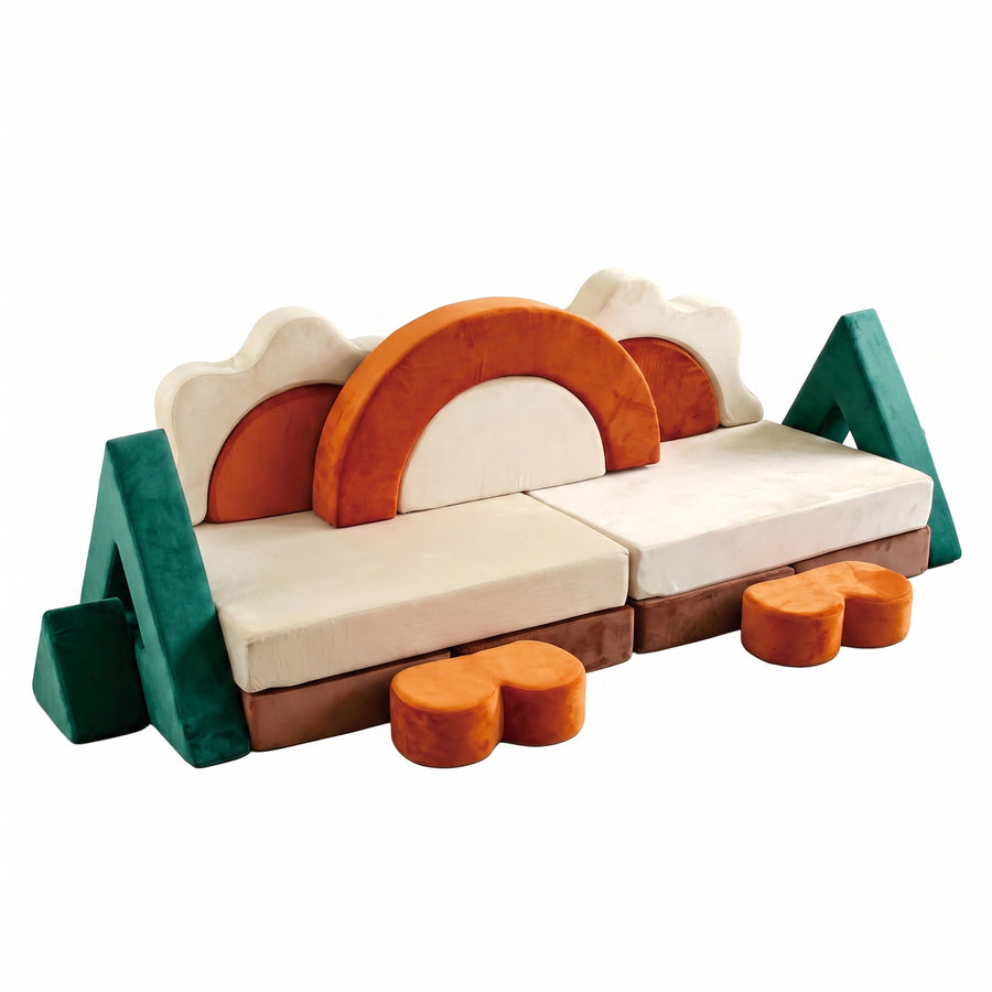Canapé de jeu pour enfants 18 pièces velours multicolore — Monptitlou