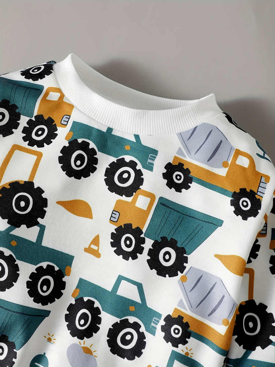 Pull à manches longues pour garçon, motif patchwork et imprimé cartoon — Monptitlou