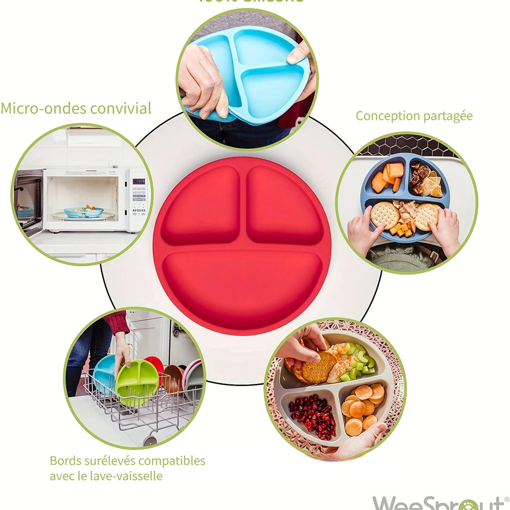 Assiettes à ventouse pour bébés, en silicone avec couvercle — Monptitlou
