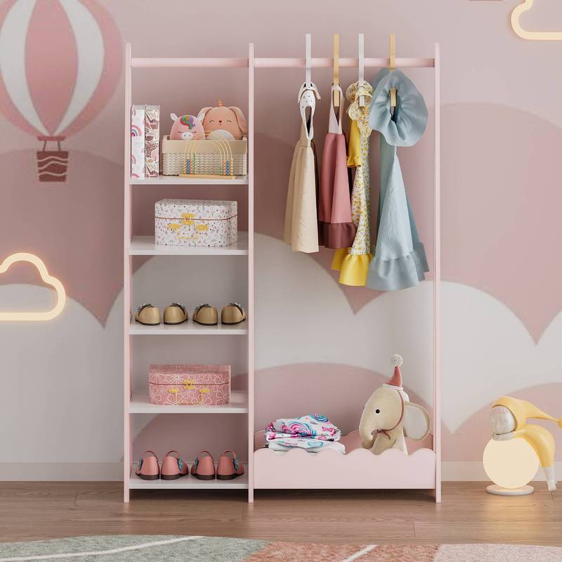 Armoire pour enfants Vestnes avec étagère latérale 114 x 77 x 30 cm — Monptitlou