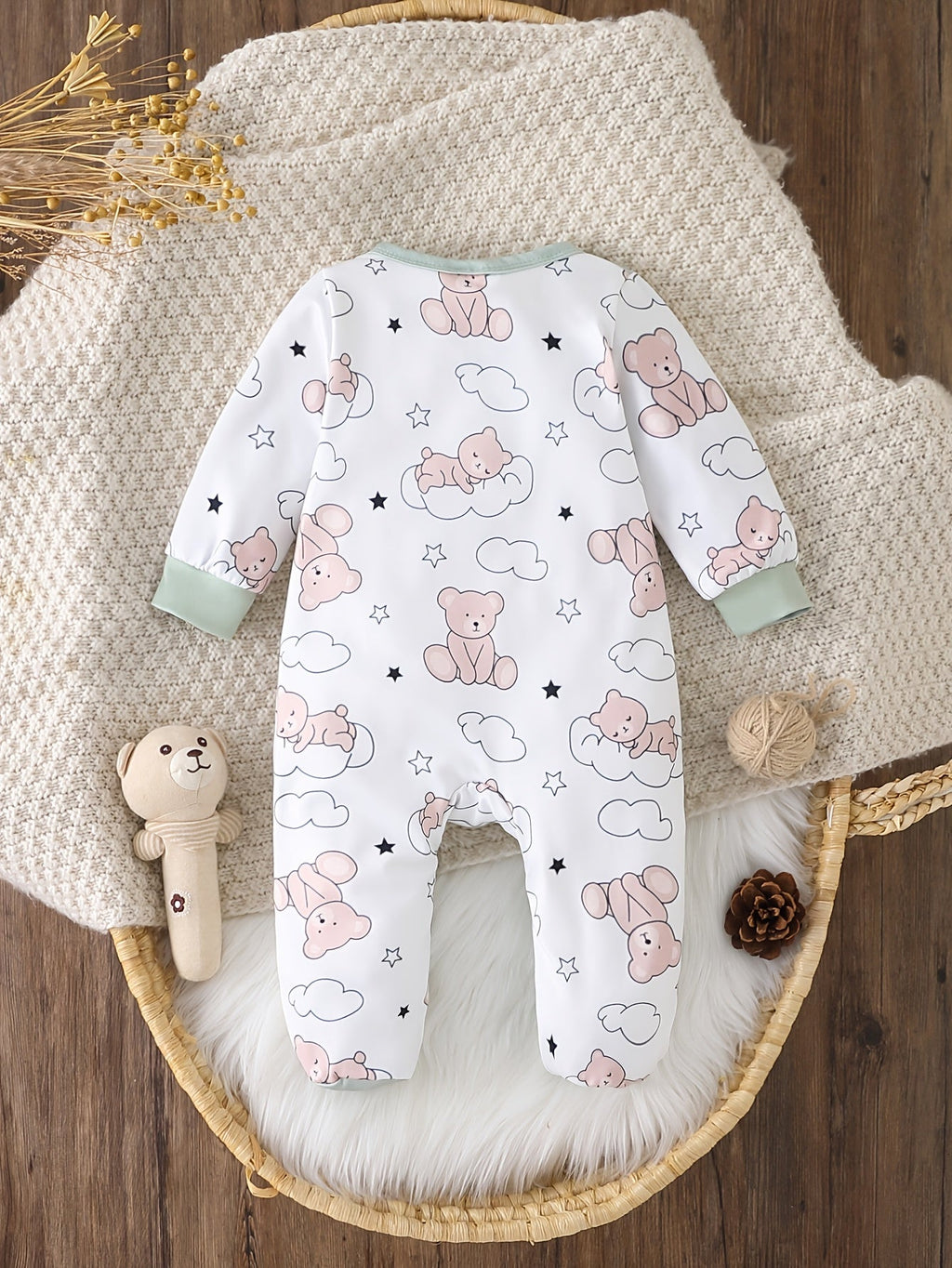 Barboteuse à pieds pour bébé avec imprimé ours endormi "Sweet Dream" — Monptitlou