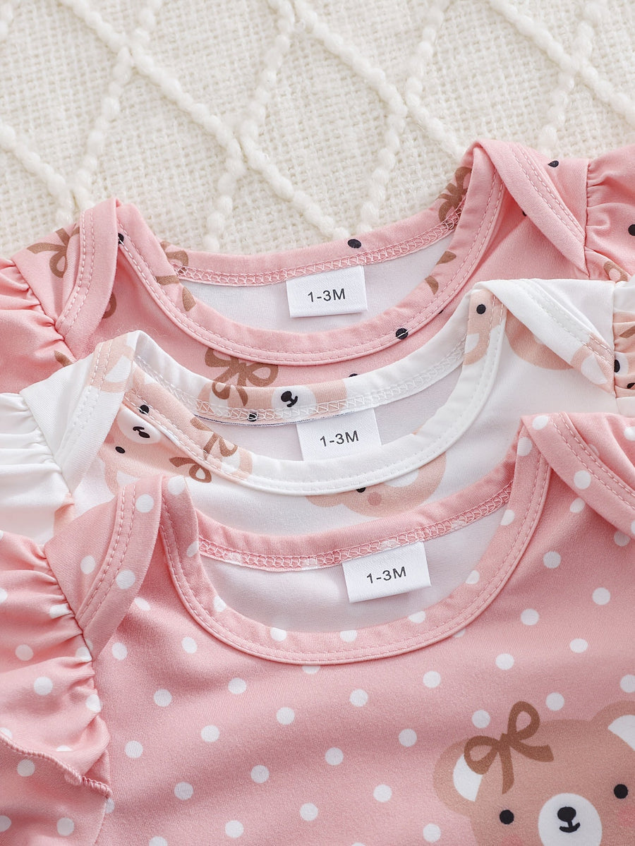 [Combi mignonne bébé fille] 3 pièces de combinaison triangulaire — Monptitlou