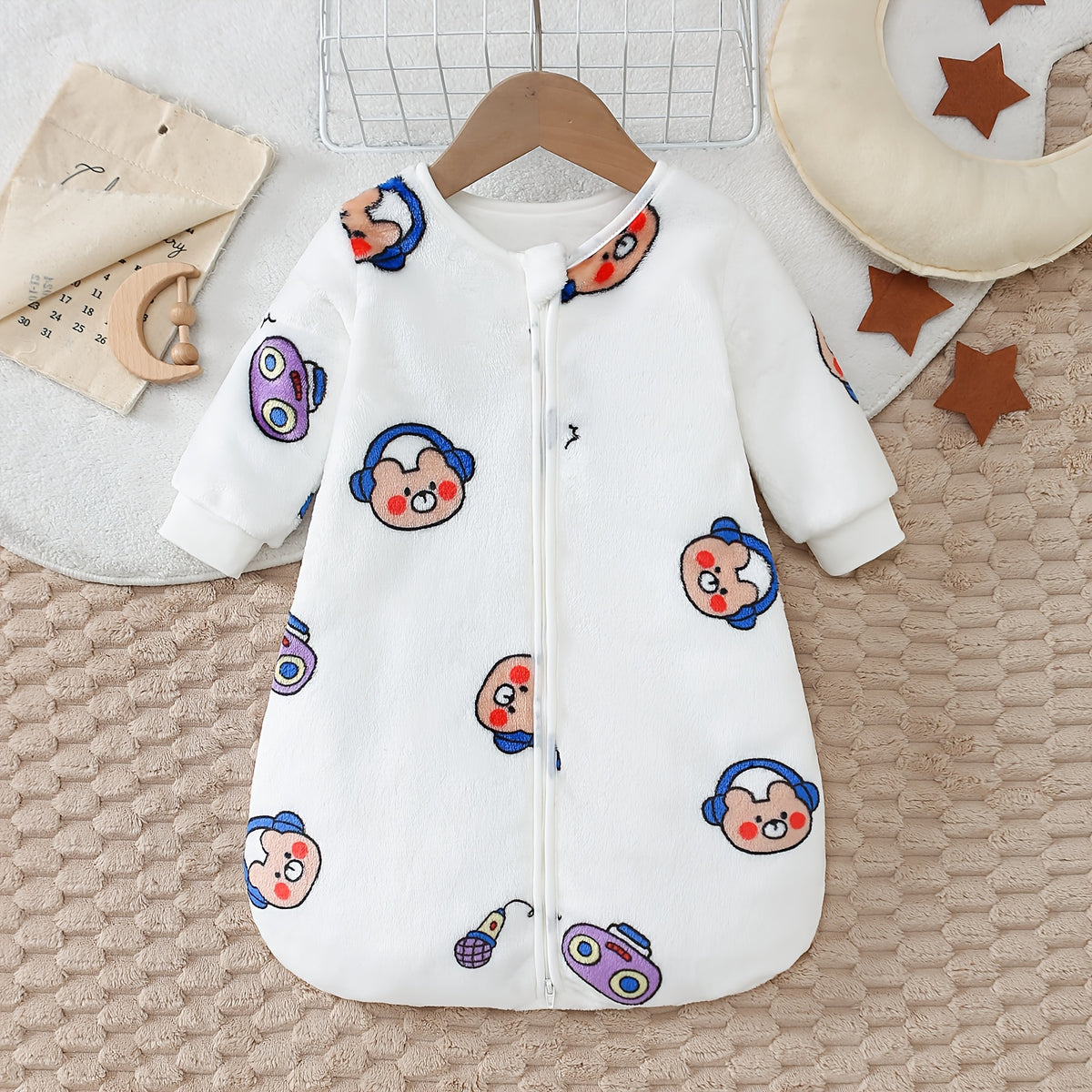 Ours en peluche à manches longues en flanelle réversible avec fermeture — Monptitlou Image
