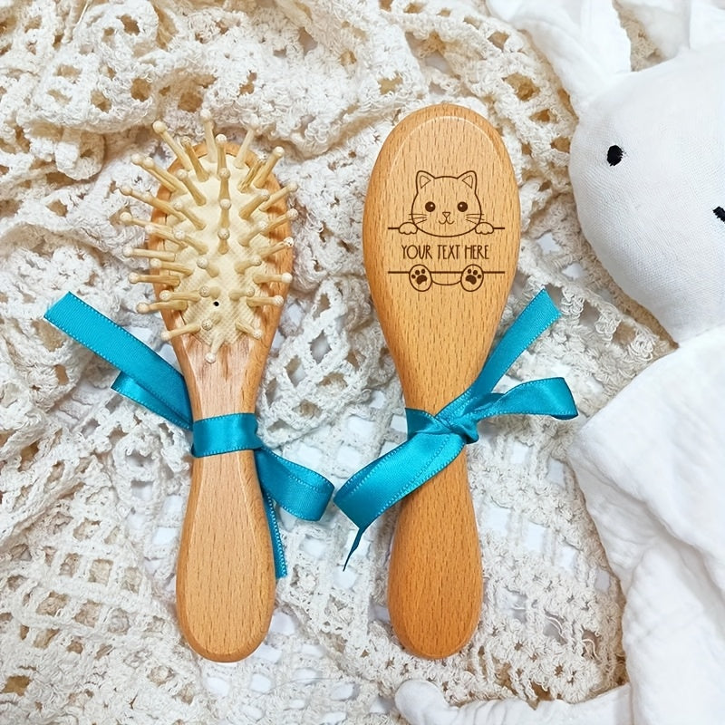 1 Set de brosse à cheveux et peigne en bois de hêtre personnalisé avec — Monptitlou