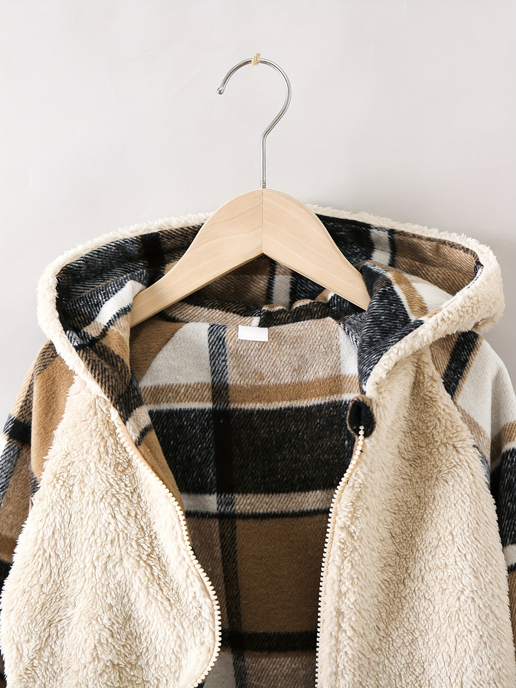 Veste cardigan zippée réversible, confortable et chaude, à carreaux — Monptitlou