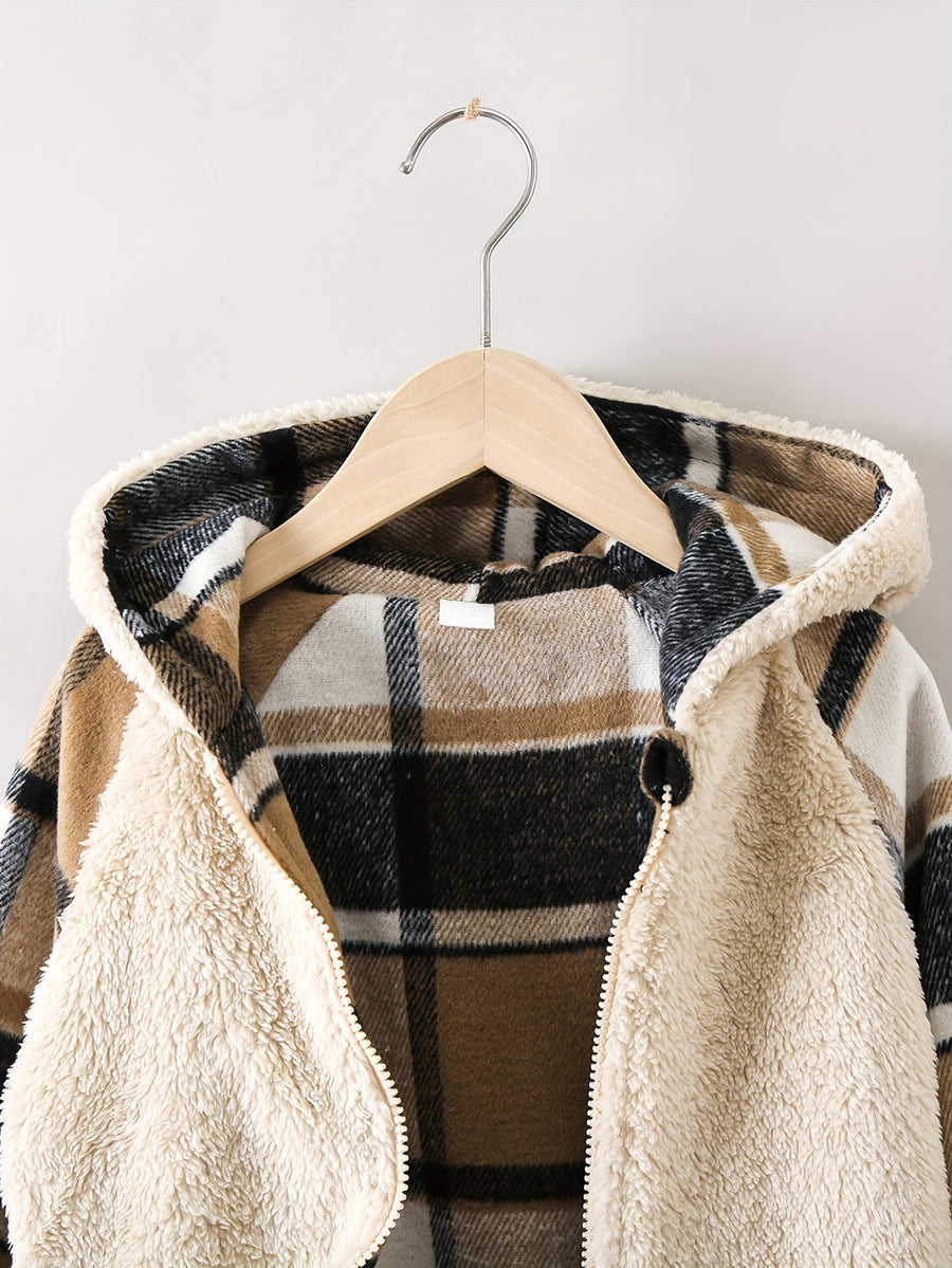 Veste cardigan zippée réversible, confortable et chaude, à carreaux — Monptitlou