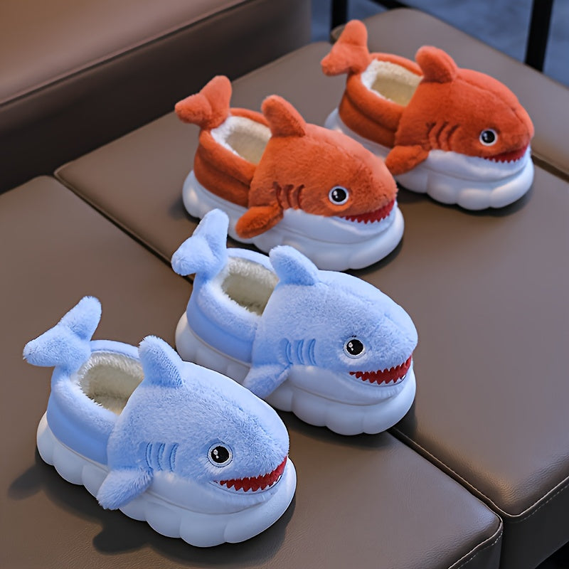 1 Paire de Chaussons en Peluche Requin Cartoon Mignons pour Garçons et Filles, Chaussures d'Intérieur Confortables, Pant