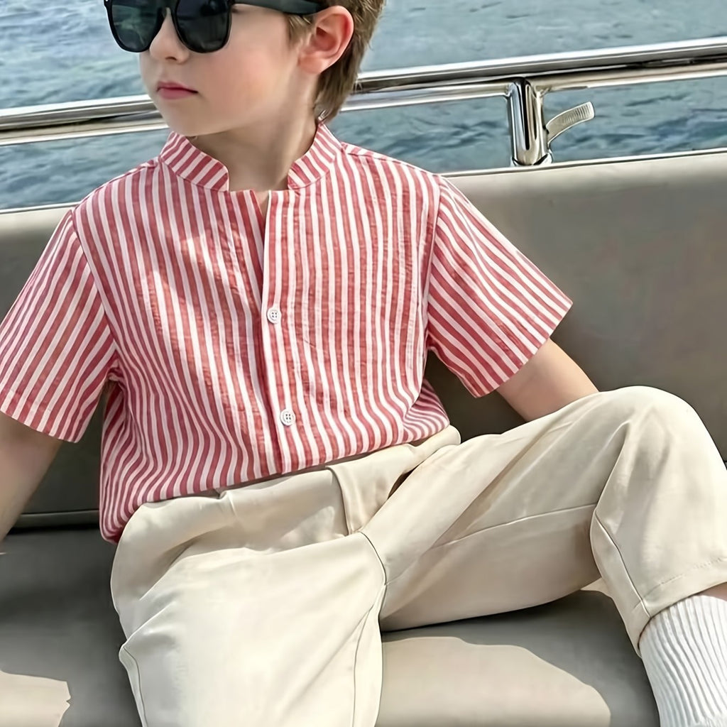 Ensemble 2 pièces 'S : Chemise décontractée à rayures et pantalon uni — Monptitlou