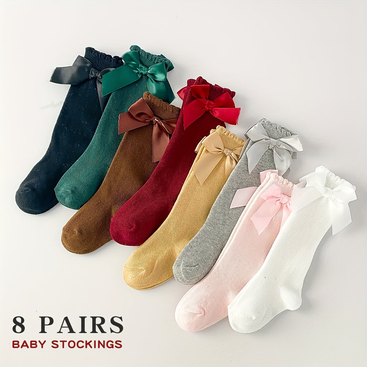 8 paires de chaussettes hautes adorables avec nœud pour genou pour bébé — Monptitlou Image