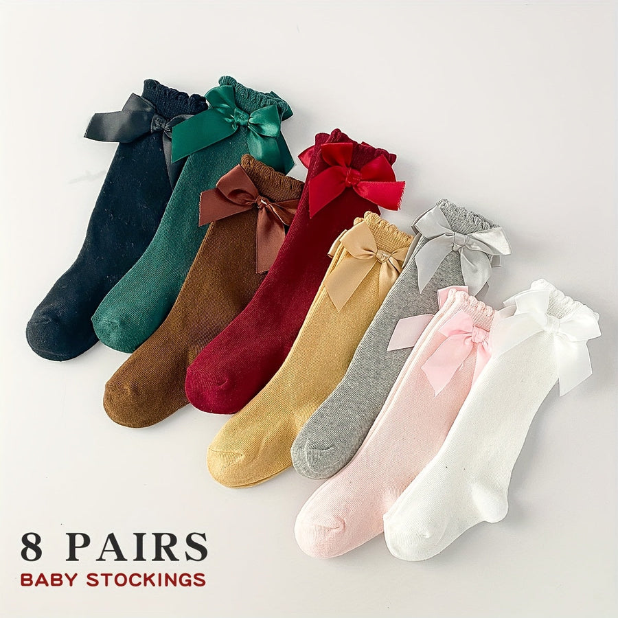 8 paires de chaussettes hautes adorables avec nœud pour genou pour bébé — Monptitlou