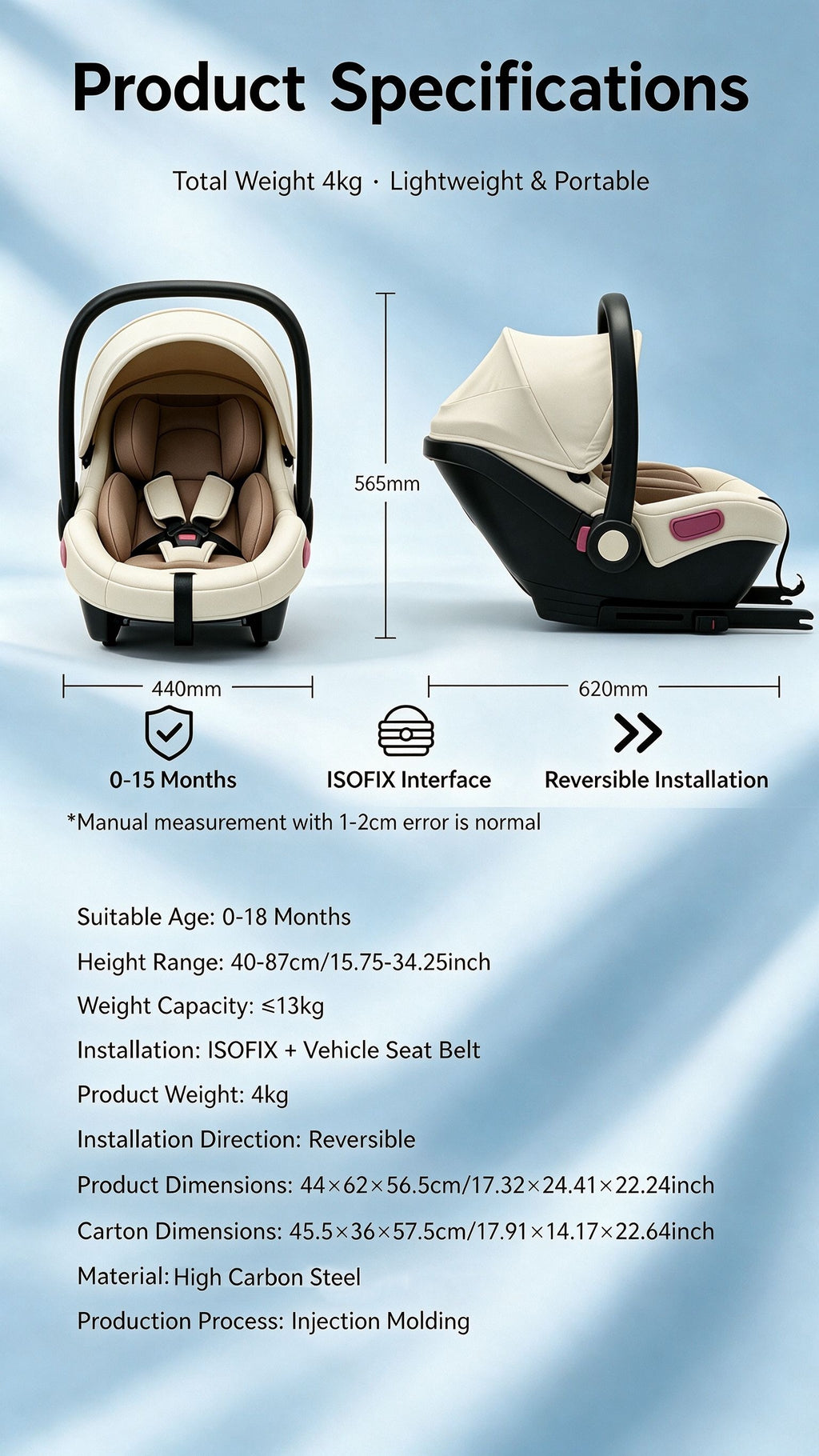 Siège auto de voyage pour bébé, siège auto pour nourrisson sans base