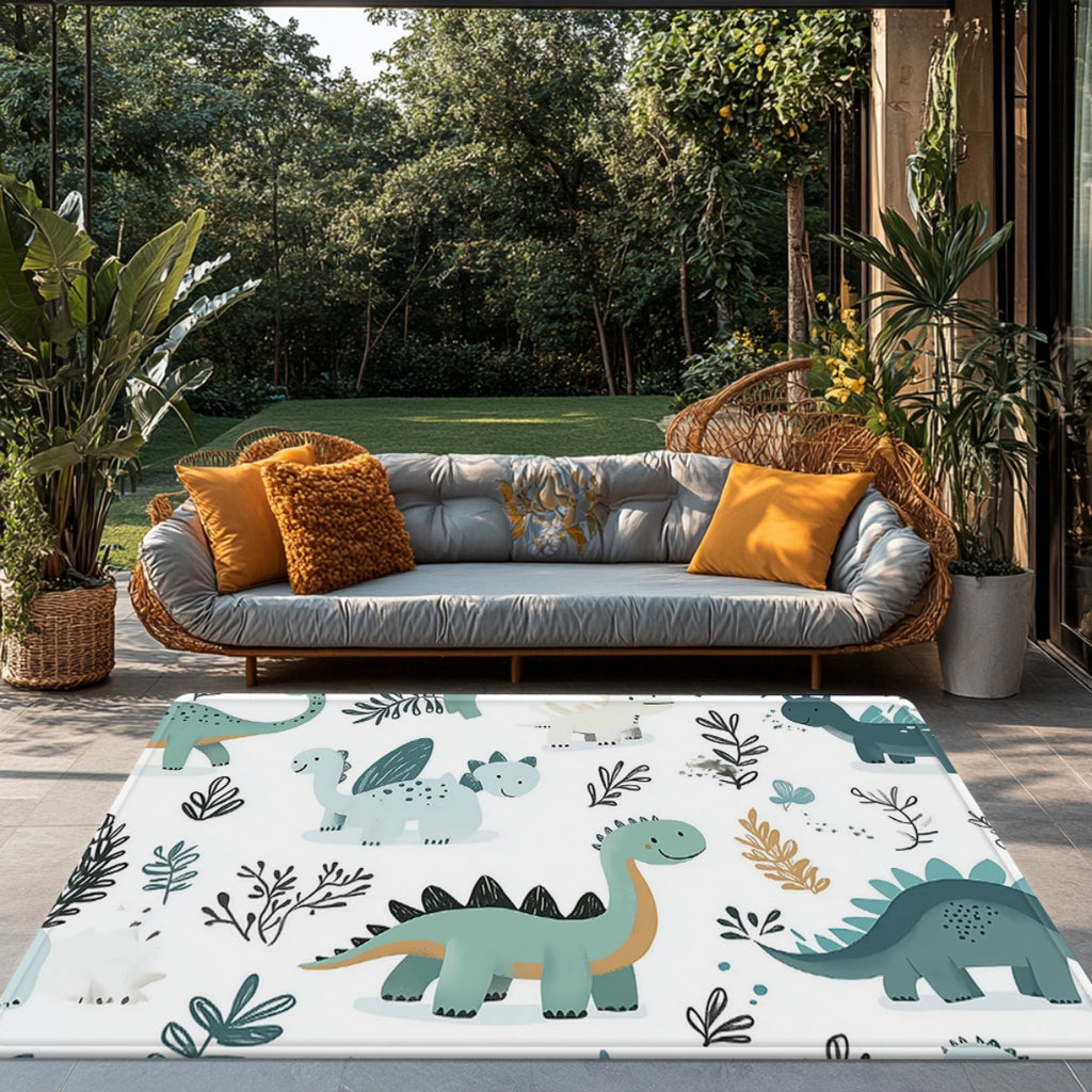 Grand tapis de jeu doux avec motifs dinosaures Rex et Tricératops — Monptitlou