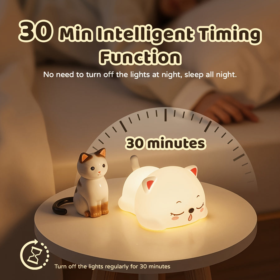 Veilleuse Chat Mignon, Lampe LED en Forme de Chat Endormi — Monptitlou