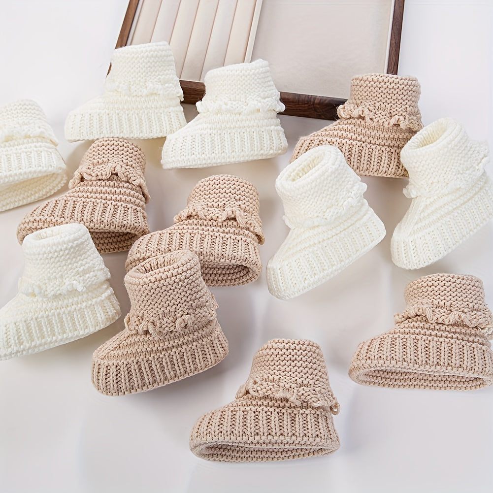 1 paire de chaussettes bébé en tricot 0-12 mois, chaussettes de marche unies Crochet, couleur crème unie, chaussettes co