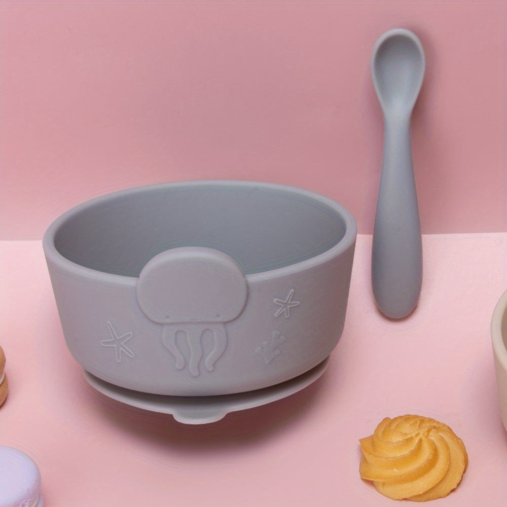 Bols en silicone alimentaire pour bébé avec ventouse, cuillère — Monptitlou