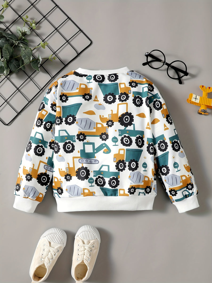 Pull à manches longues pour garçon, motif patchwork et imprimé cartoon — Monptitlou