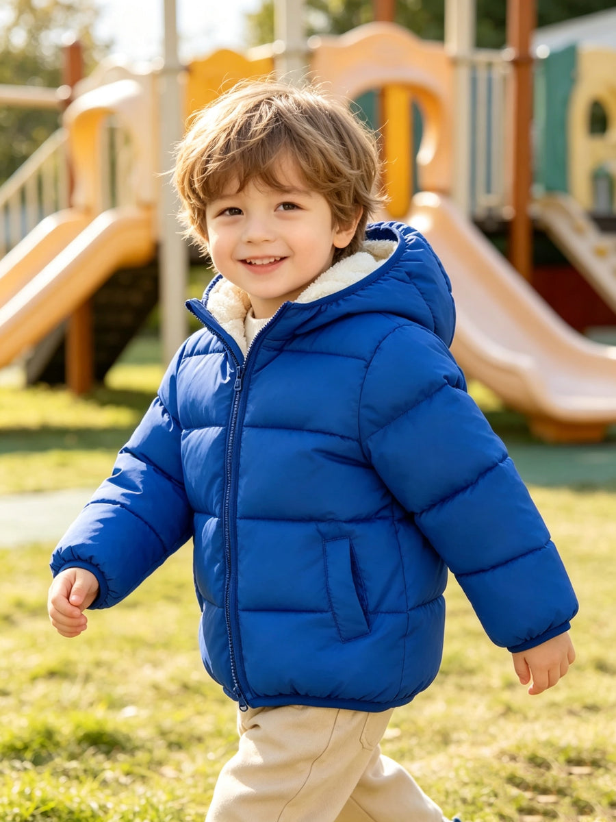 Veste d'hiver à capuche pour garçons, veste chaude légère en polaire