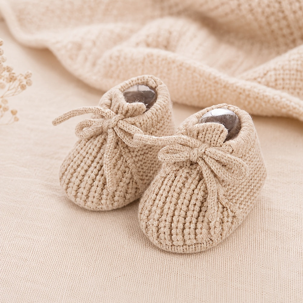 1 Paire Chaussons Crochets Nouveau-né Automne Hiver avec Nœud 0-12 Mois — Monptitlou