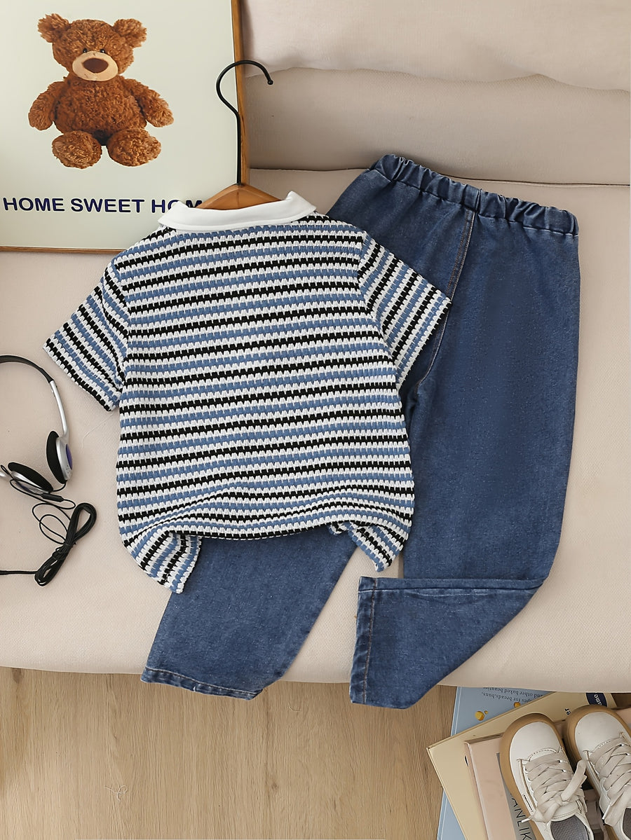 Ensemble 2 pièces polo rayé garçon printemps/été décontracté + pantalon — Monptitlou