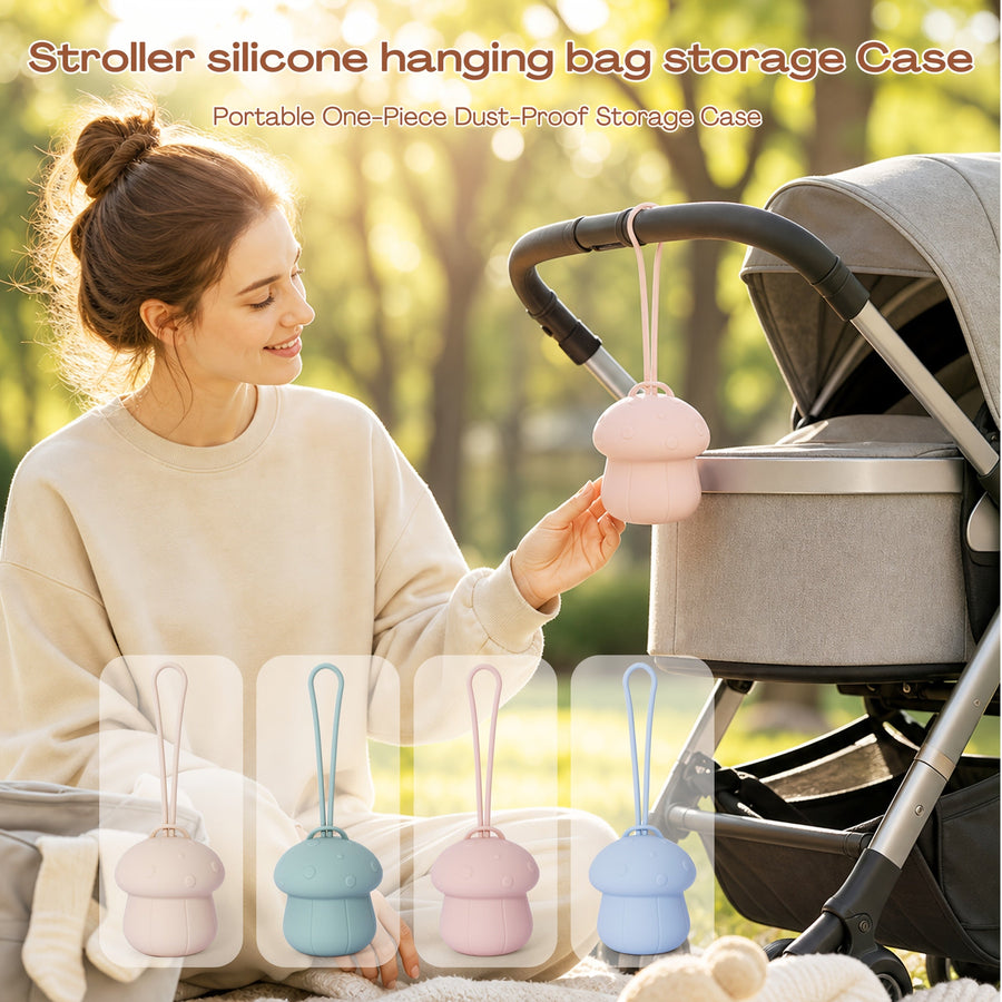 1pc Sac de Rangement Suspendu pour Poussette, Sac de Rangement pour Sucette en Silicone Champignon, Protecteur de Sucett