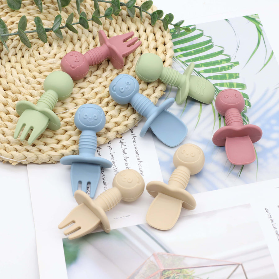 Ensemble de couverts cuillère et fourchette courte pour alimentation — Monptitlou