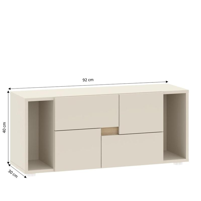 Bibliothèque basse enfant LINOA 4 portes cachemire avec 2 niches