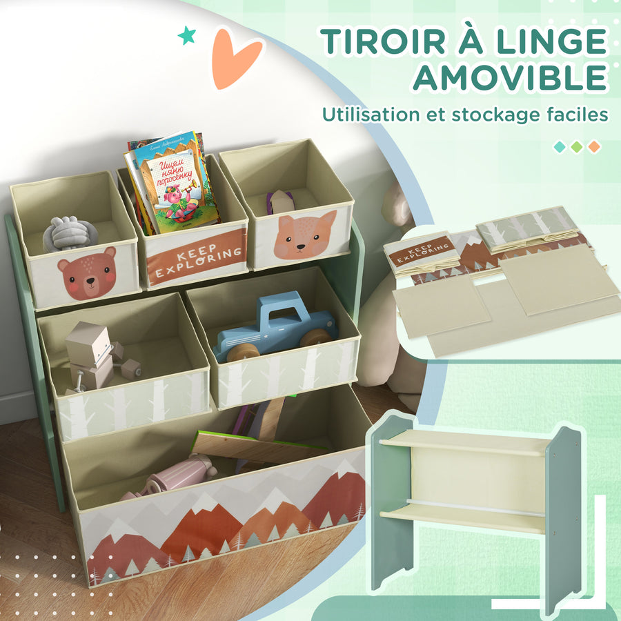 Commode enfant à 6 boîtes en tissu, motif montagne — Monptitlou