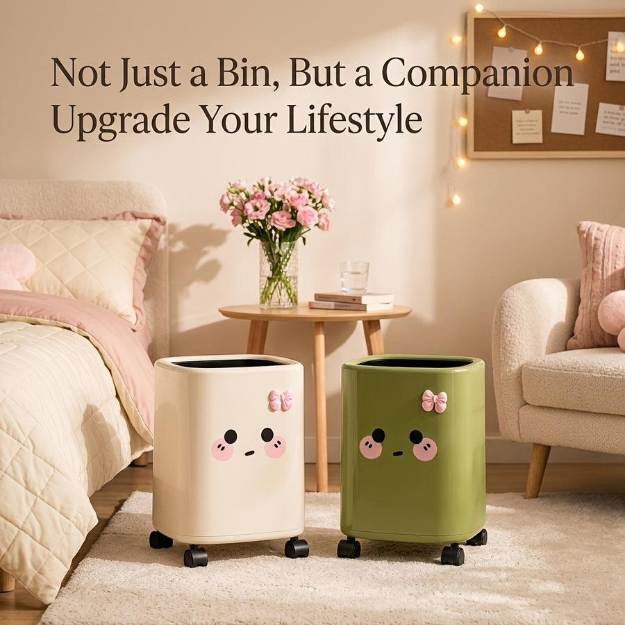 Poubelle décorative rose avec nœud et motif cartoon, double couche — Monptitlou
