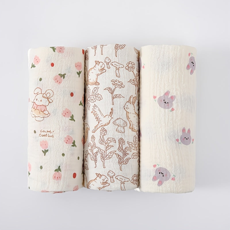 Lot de 3 langes bébé en gaze de coton, 4 motifs — Monptitlou Image