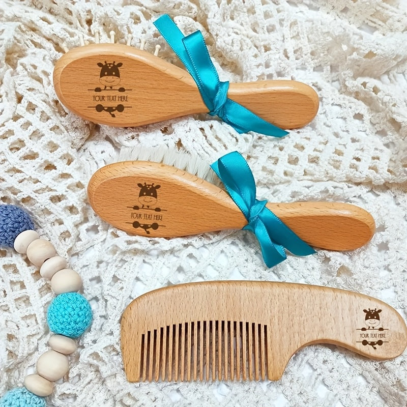1 Set de brosse à cheveux et peigne en bois de hêtre personnalisé avec