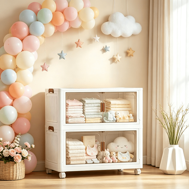 Armoire de rangement pliante style crème avec roulettes universelles — Monptitlou Image