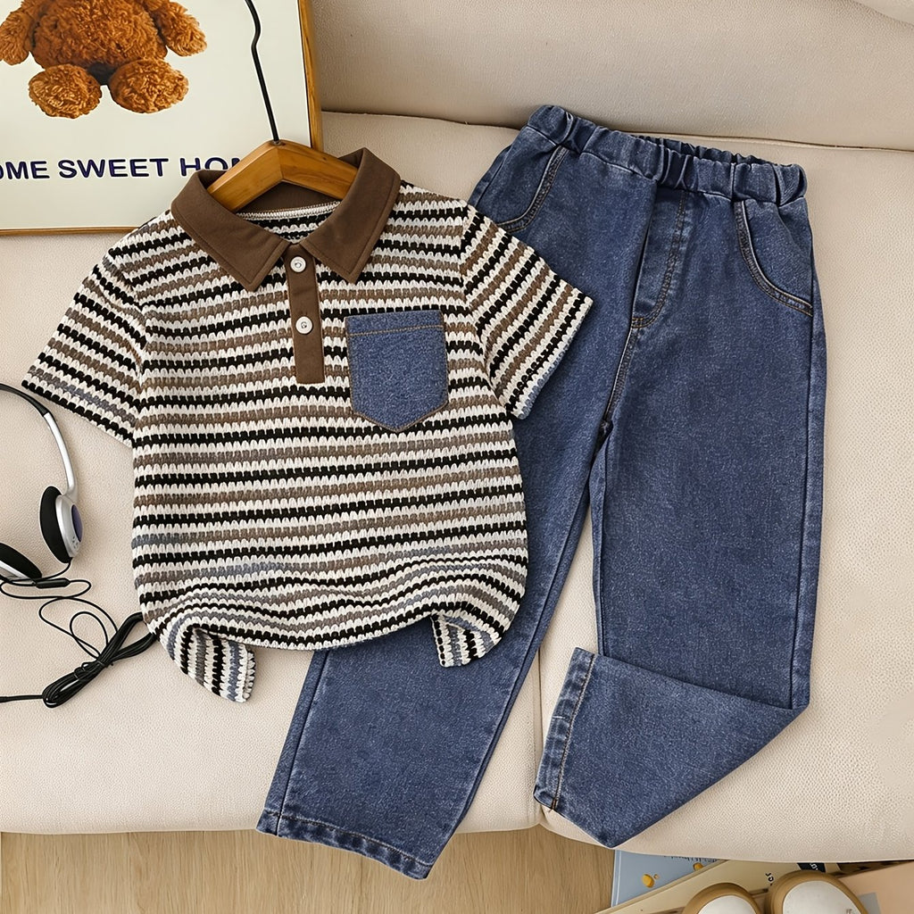 Ensemble 2 pièces polo rayé garçon printemps/été décontracté + pantalon — Monptitlou