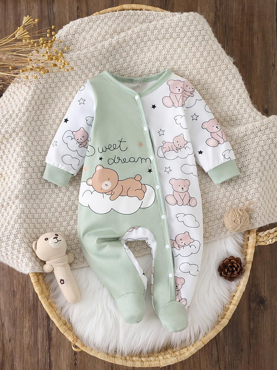 Barboteuse à pieds pour bébé avec imprimé ours endormi "Sweet Dream" — Monptitlou