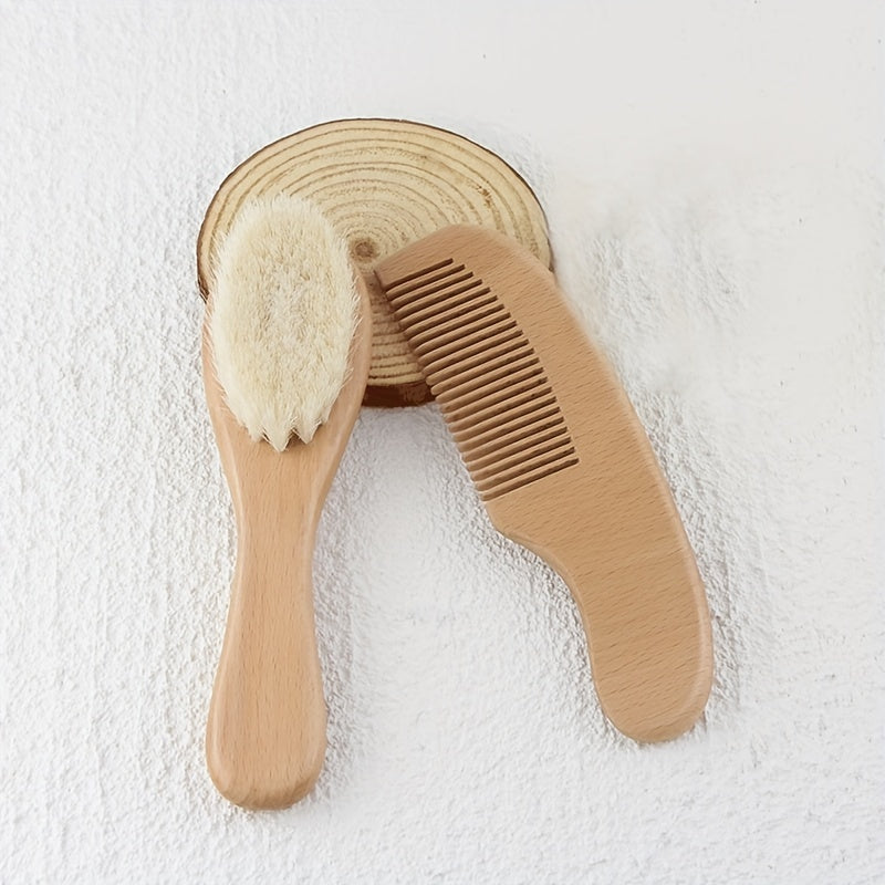 /Kit Brosse à Cheveux Douce pour Bébé avec Manche en Bois — Monptitlou