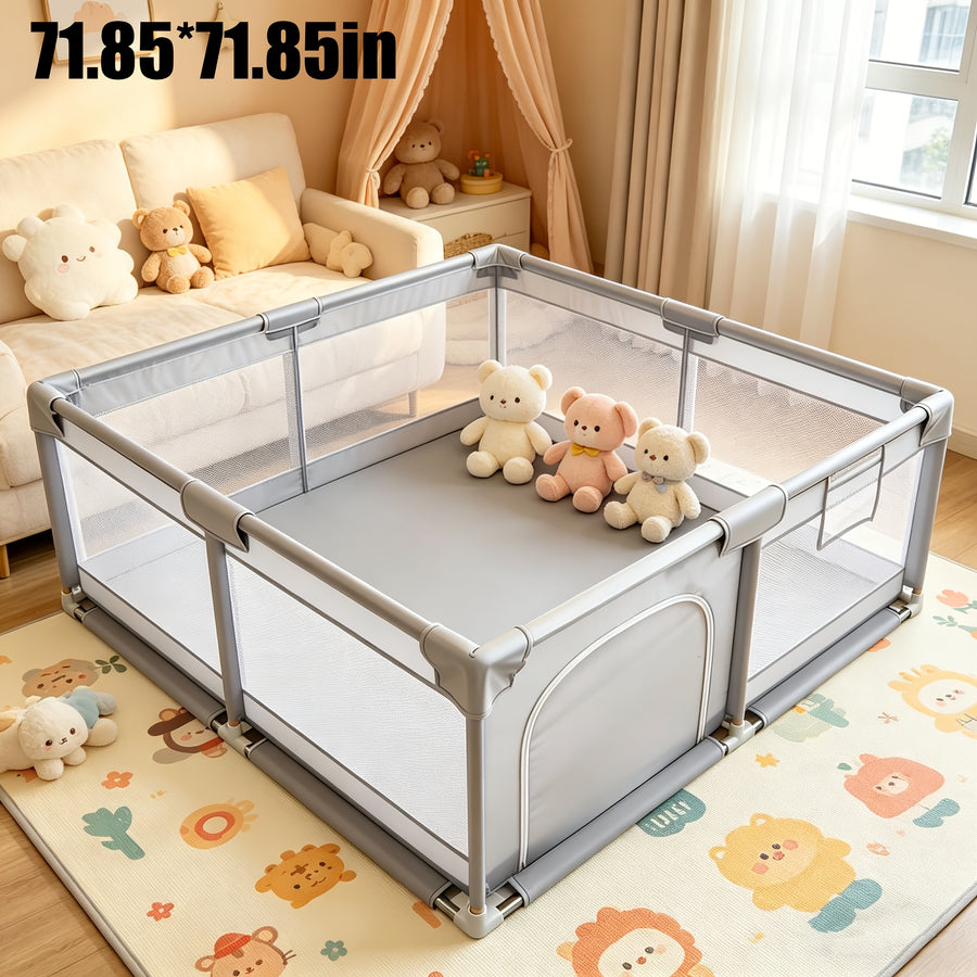 Barrière bébé surdimensionnée grise, filet souple et respirant — Monptitlou