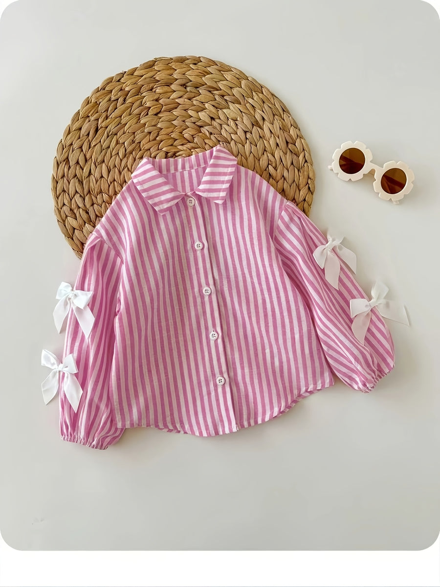 [Chemise bébé rayée] 1 pc Chemise bébé style doux à col polo manches — Monptitlou