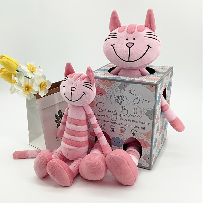 Jouet en peluche adorable chat rayé rose, chaton souriant mignon — Monptitlou