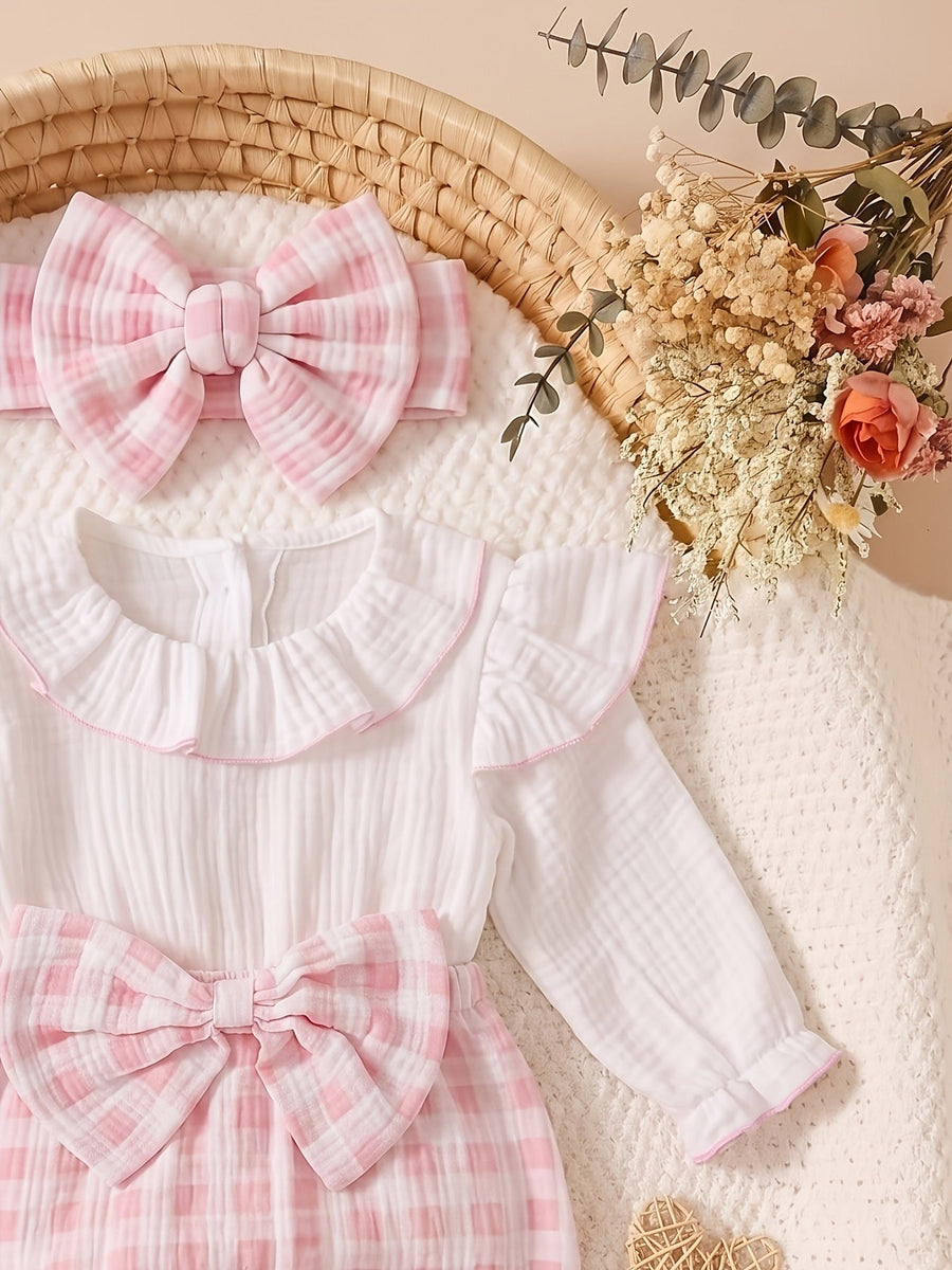 Combinaison d'automne pour bébé fille, rose à carreaux froissés — Monptitlou