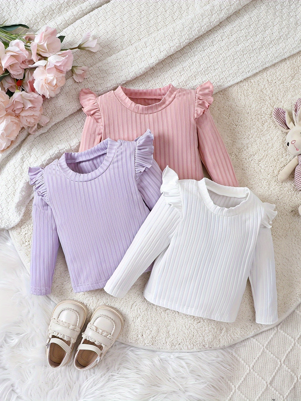 T-shirts à manches longues pour bébé fille, col rond — Monptitlou