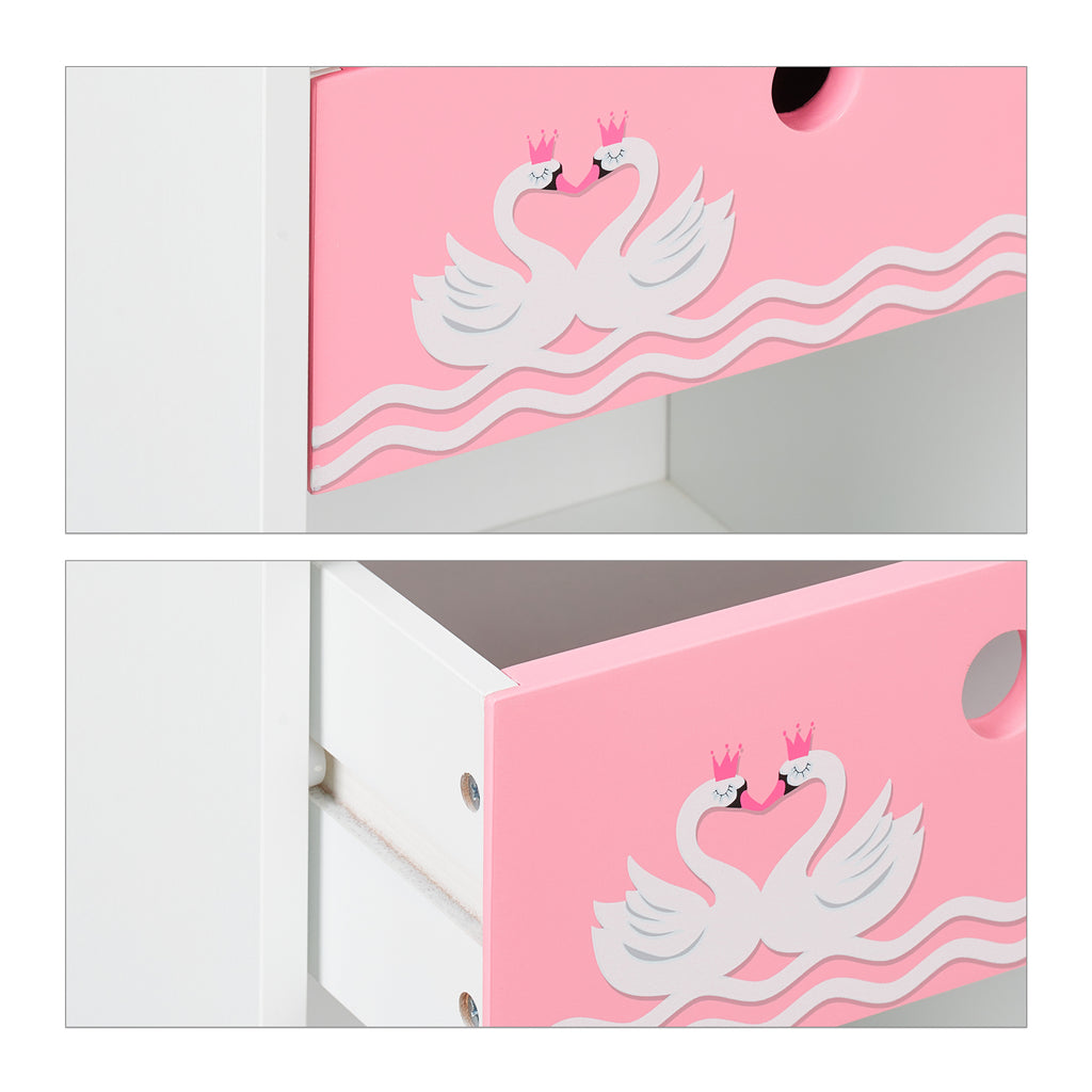 Table de chevet pour enfant « Cygne » en blanc/rose — Monptitlou