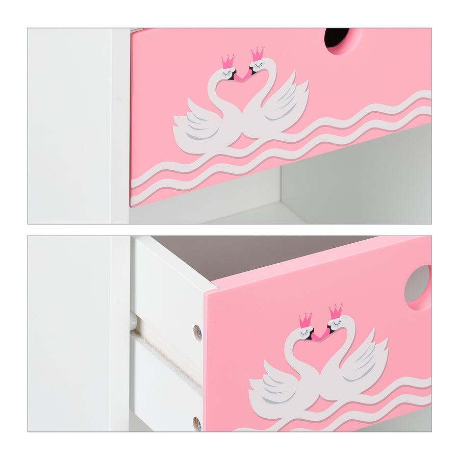 Table de chevet pour enfant « Cygne » en blanc/rose — Monptitlou