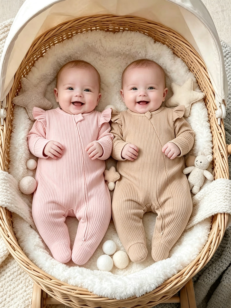 Bodys à pieds à manches longues et fermeture éclair pour bébé fille — Monptitlou