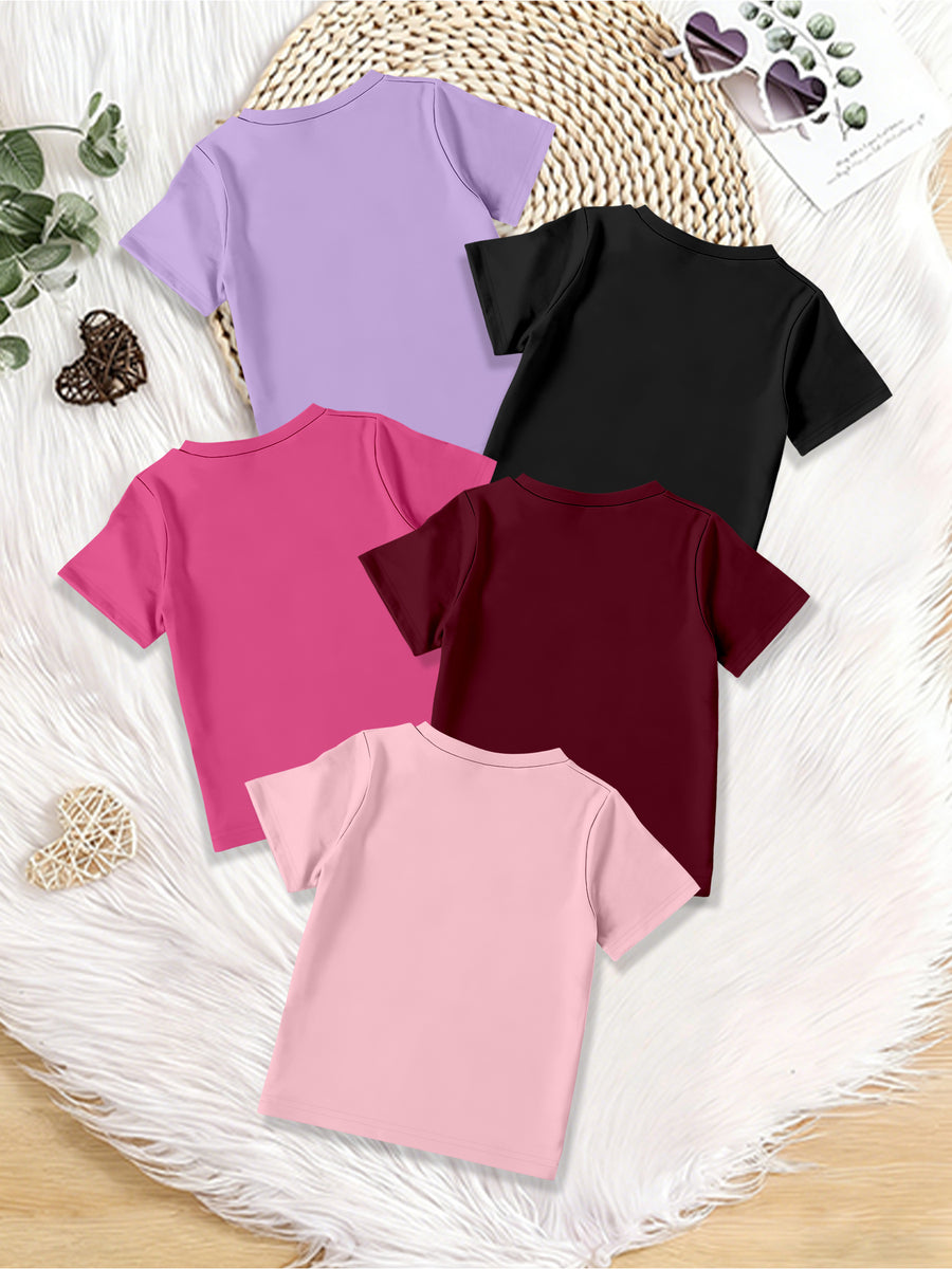 T-shirts à manches courtes et col rond pour filles, à la mode d'été — Monptitlou