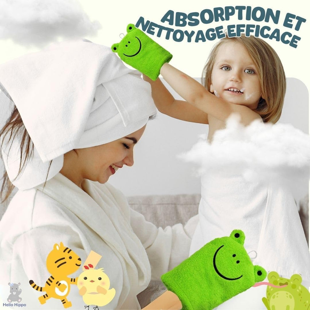 Ensemble Hello Hippo de 6 Gants de Toilette pour Bébé et Parents — Monptitlou