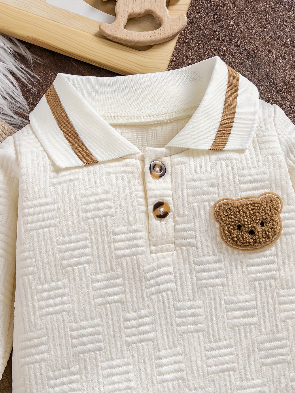 Combinaison polo col badge petit ours jacquard solide pour bébé garçon — Monptitlou